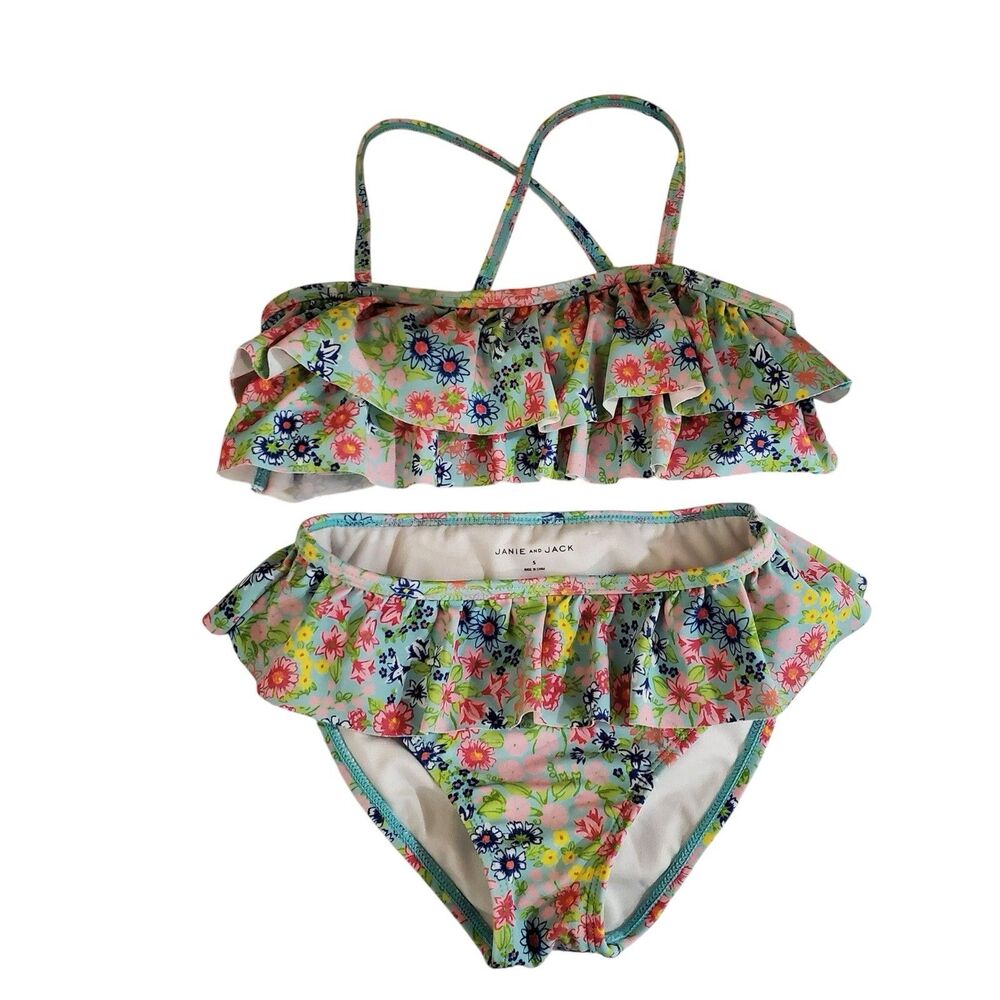 Janie and Jack Swim Shop Mint Ditsy Floral 2-Piece Swimsuit Bikini Size 5